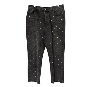 Simple Society Jeans Black Rhinestone Embellished High Rise Raw Hem 15/32
